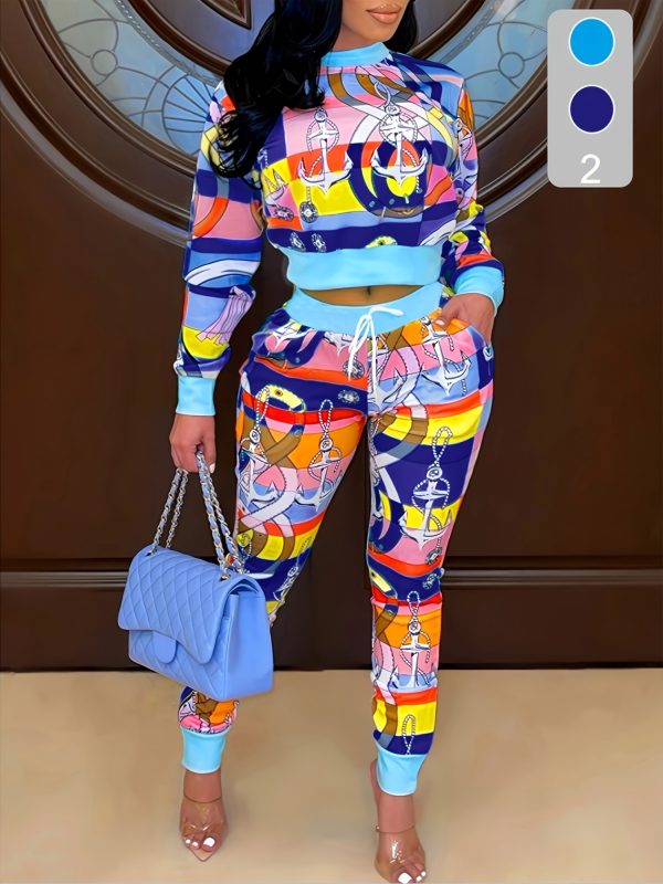 Chic Printed Two-Piece Set - Blouse & Trousers