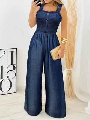 Women's Sleeveless Wide Leg Denim Jumpsuit