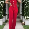 Chic Red Strapless Jumpsuit Asymmetrical Metal Buckle