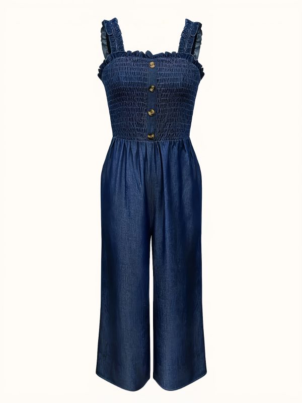 Women's Sleeveless Wide Leg Denim Jumpsuit