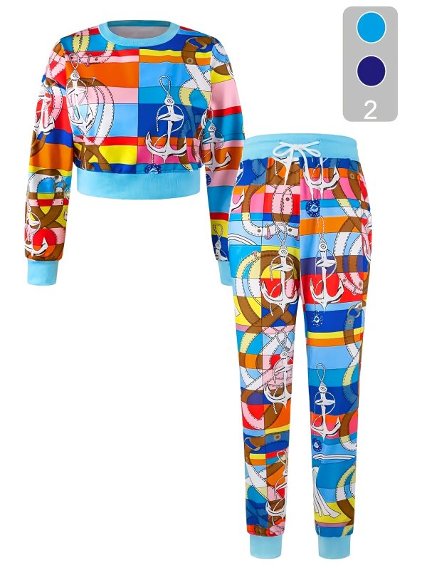 Chic Printed Two-Piece Set - Blouse & Trousers