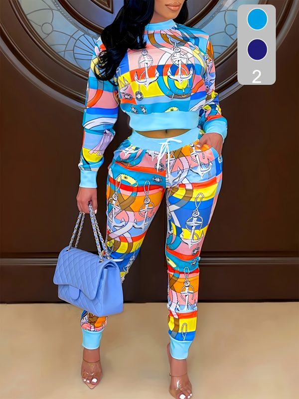 Chic Printed Two-Piece Set - Blouse & Trousers