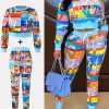 Chic Printed Two-Piece Set - Blouse & Trousers