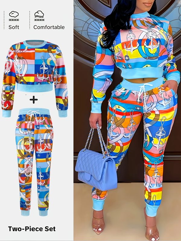 Chic Printed Two-Piece Set - Blouse & Trousers