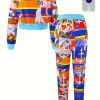 Chic Printed Two-Piece Set - Blouse & Trousers