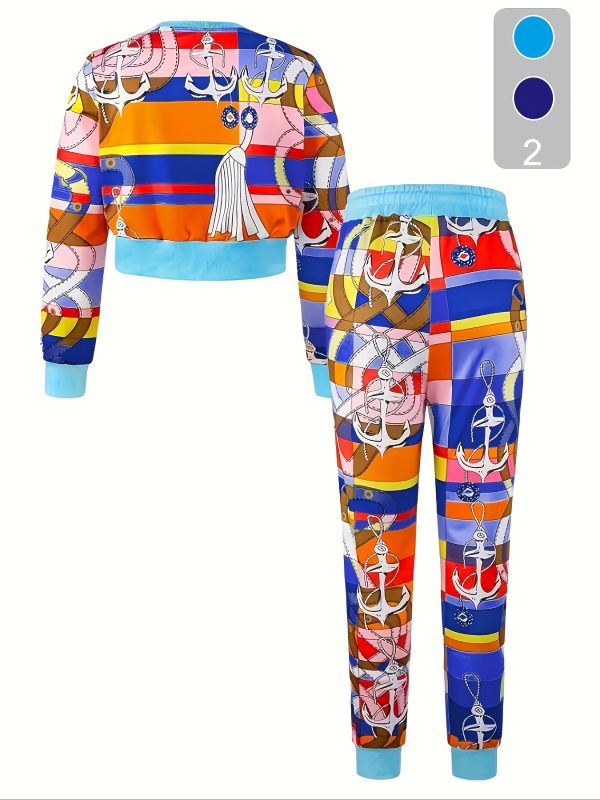 Chic Printed Two-Piece Set - Blouse & Trousers