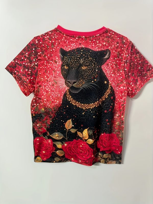 Women's Casual Leopard & Floral Print T-Shirt