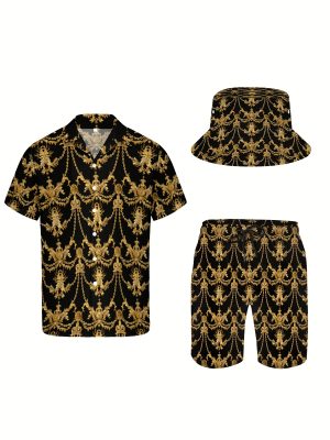 3-Piece Men’s Set Baroque Gold Chain Print