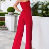 Chic Red Strapless Jumpsuit Asymmetrical Metal Buckle