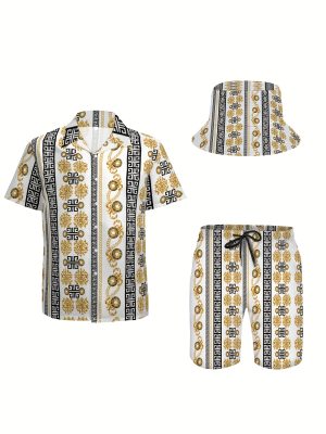 Stylish Golden Baroque: Men's Luxury Outfit with Hat