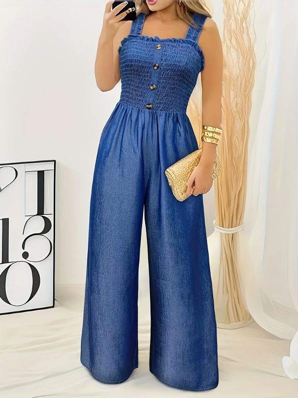 Women's Sleeveless Wide Leg Denim Jumpsuit