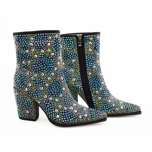 Women's Sparkling Gemstone Mid-Calf Boots