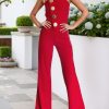 Chic Red Strapless Jumpsuit Asymmetrical Metal Buckle