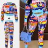 Chic Printed Two-Piece Set - Blouse & Trousers
