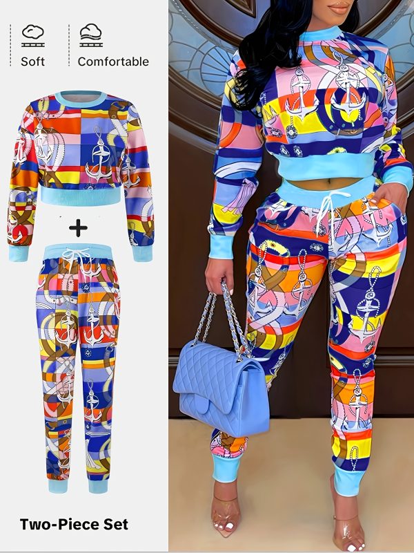 Chic Printed Two-Piece Set - Blouse & Trousers