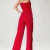 Chic Red Strapless Jumpsuit Asymmetrical Metal Buckle