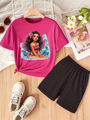 2pcs Set of Princess Short Sleeve Tee & Shorts
