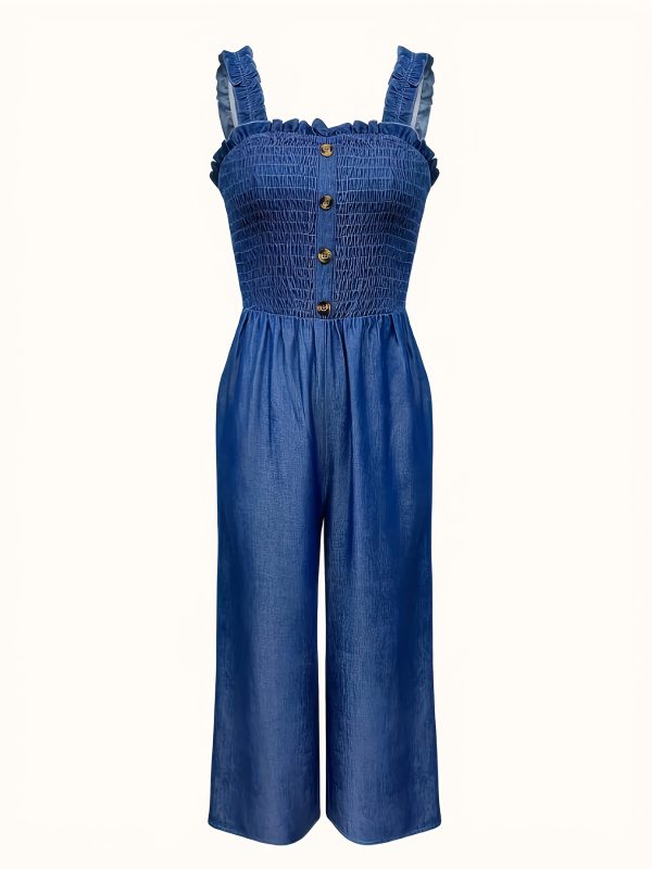 Women's Sleeveless Wide Leg Denim Jumpsuit