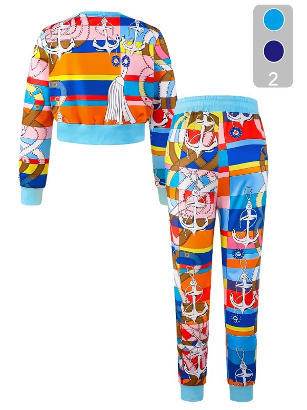 Chic Printed Two-Piece Set - Blouse & Trousers