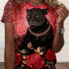 Women's Casual Leopard & Floral Print T-Shirt