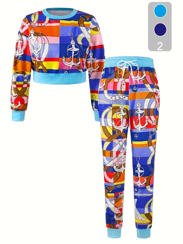 Chic Printed Two-Piece Set - Blouse & Trousers