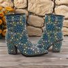 Women's Sparkling Gemstone Mid-Calf Boots