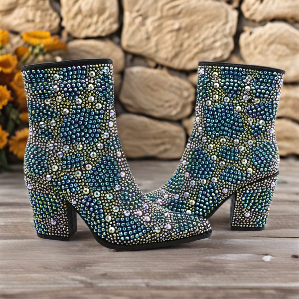 Women's Sparkling Gemstone Mid-Calf Boots