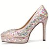 Women's 4 Inch Rhinestone Crystal Platform Heels