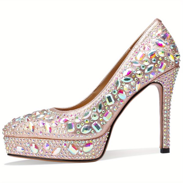 Women's 4 Inch Rhinestone Crystal Platform Heels