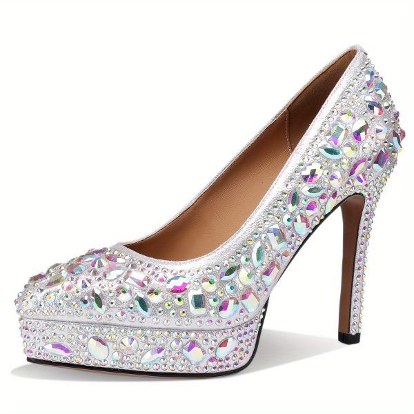 Women's 4 Inch Rhinestone Crystal Platform Heels