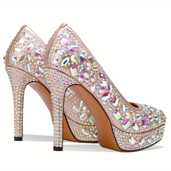 Women's 4 Inch Rhinestone Crystal Platform Heels